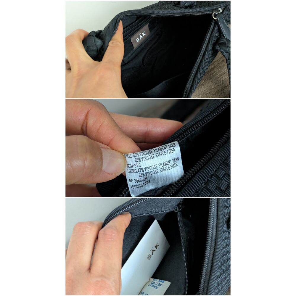 Y2K The Sak Woven Shoulder Bag Black Viscose Ribbon Whimsigoth Coastal Beachy - Picture 6 of 8